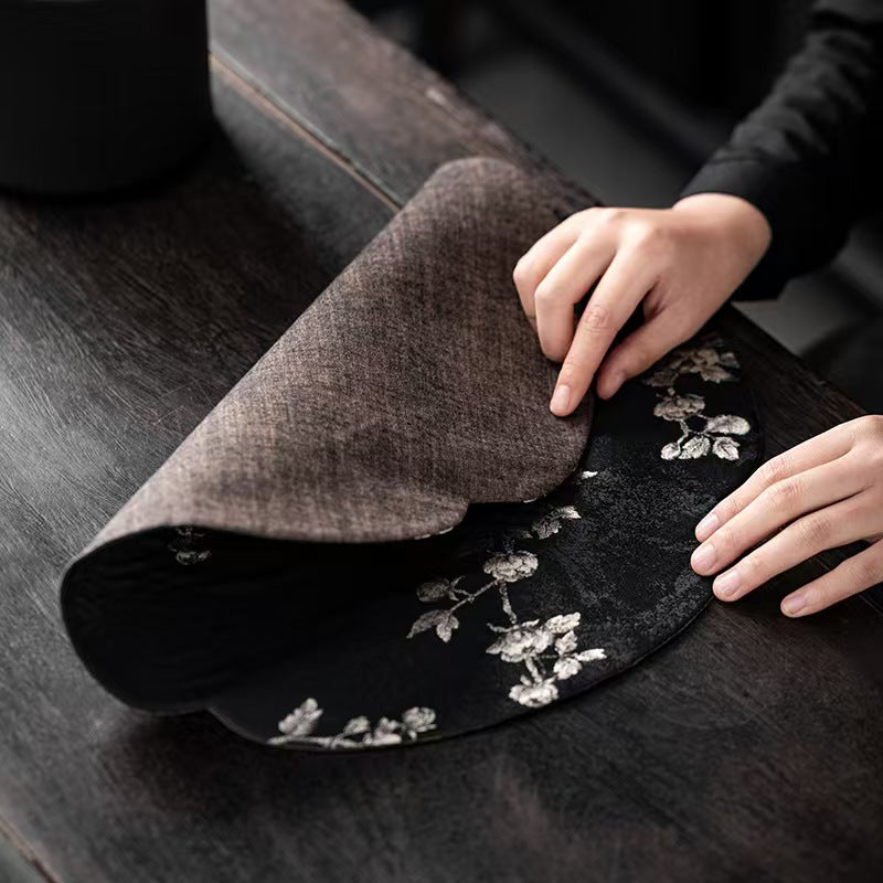 Chinese Style Tea Mat, Light Luxury Chinese Brocade with Rose & Crabapple Pattern, Tea Runner, Cup Coaster, Heat Insulation Pad, Tea Ceremony Accessory, Tea Pad, Tea Table Cloth