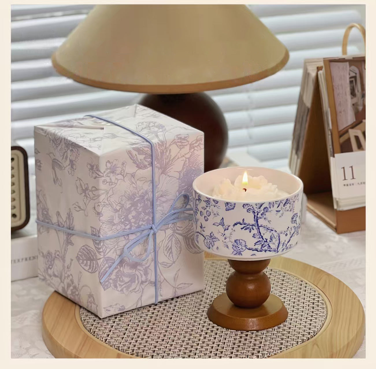 Blue and White Porcelain Camellia Essential Oil Candle