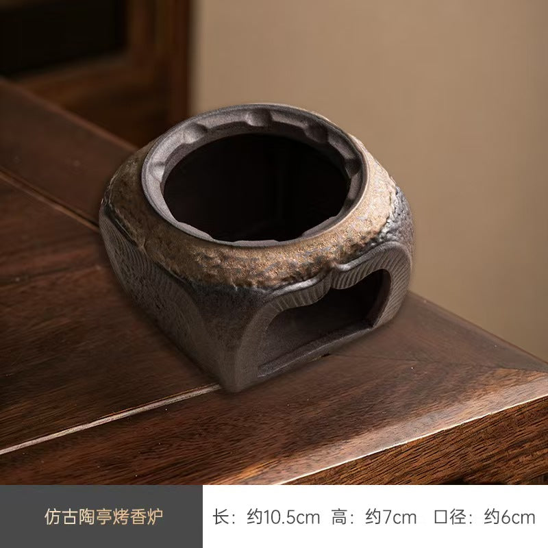 Vintage Handmade Ceramic Incense Warmer, Chinese Zen Home Aromatherapy Burner for Sage, Cedar & Tea Rituals