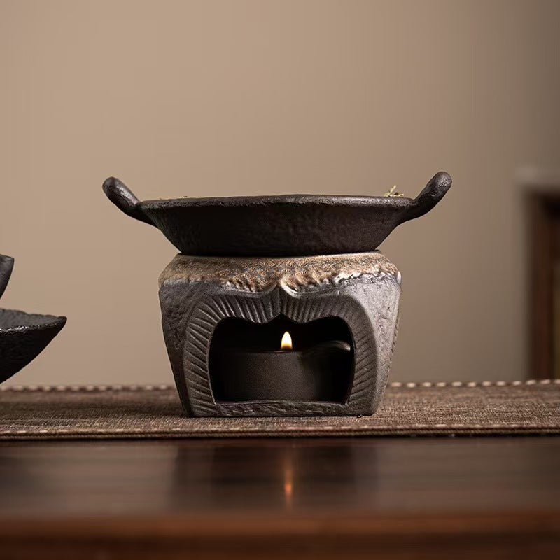 Vintage Handmade Ceramic Incense Warmer, Chinese Zen Home Aromatherapy Burner for Sage, Cedar & Tea Rituals