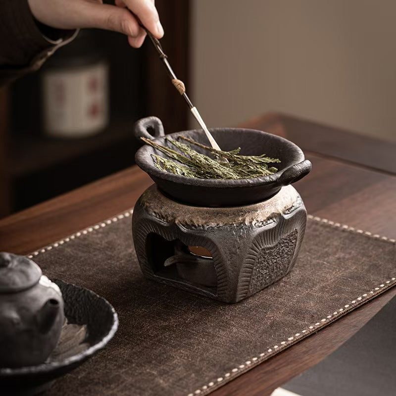 Vintage Handmade Ceramic Incense Warmer, Chinese Zen Home Aromatherapy Burner for Sage, Cedar & Tea Rituals