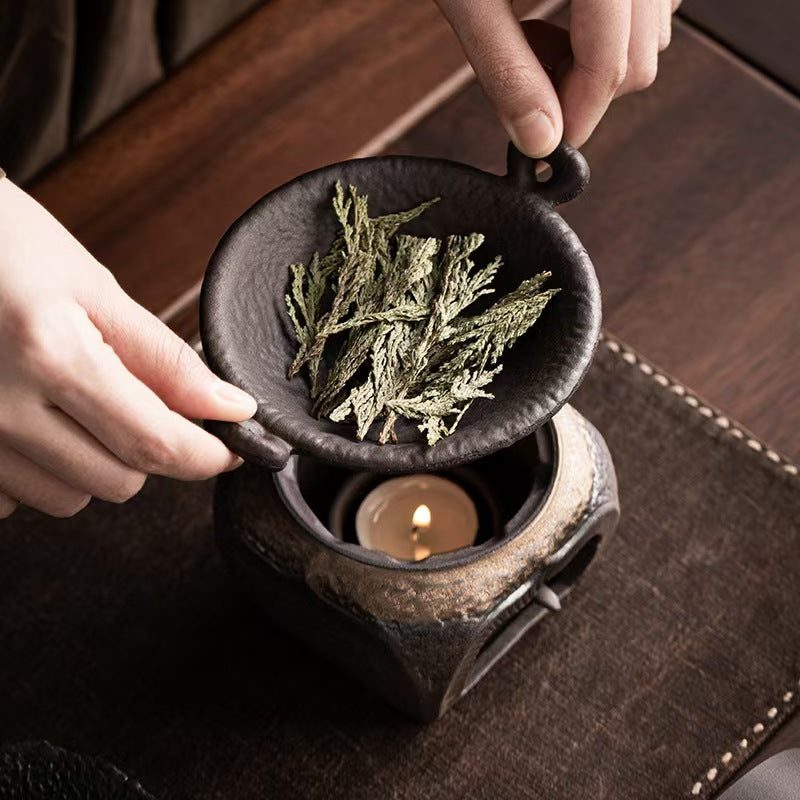 Vintage Handmade Ceramic Incense Warmer, Chinese Zen Home Aromatherapy Burner for Sage, Cedar & Tea Rituals