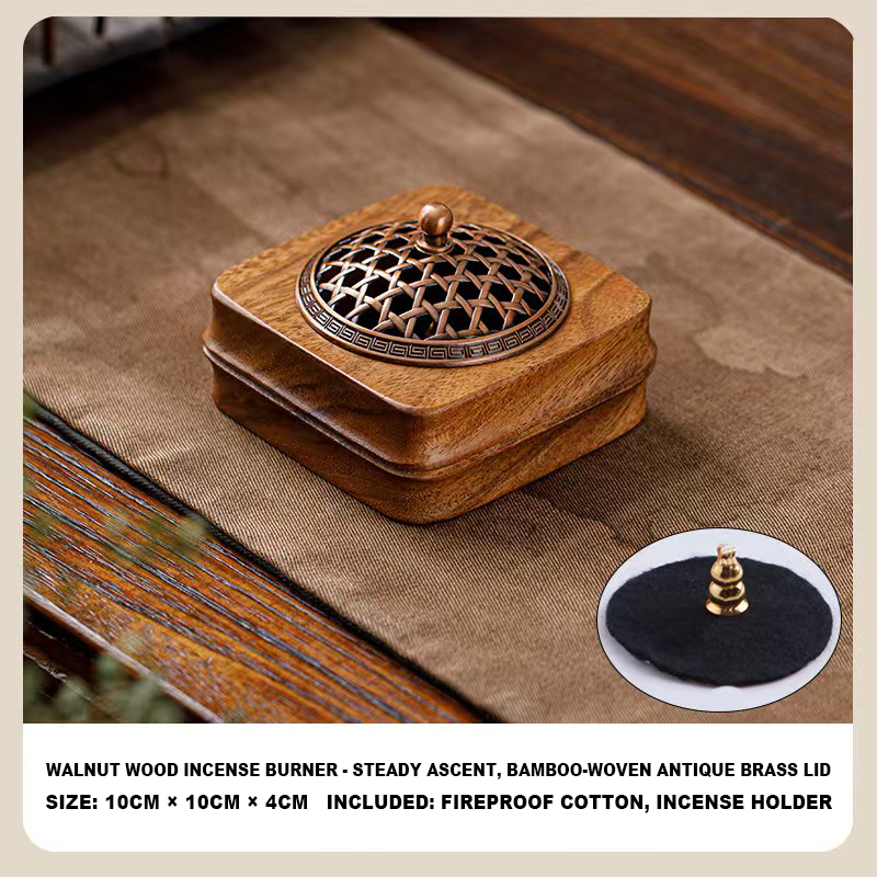 Handmade Walnut Wood Zen Incense Burner Vintage Chinese Style Holder for Sandalwood Agarwood