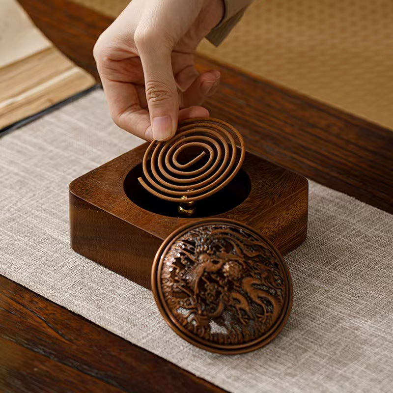 Handmade Walnut Wood Zen Incense Burner Vintage Chinese Style Holder for Sandalwood Agarwood