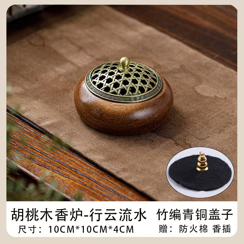 Handmade Walnut Wood Zen Incense Burner Vintage Chinese Style Holder for Sandalwood Agarwood