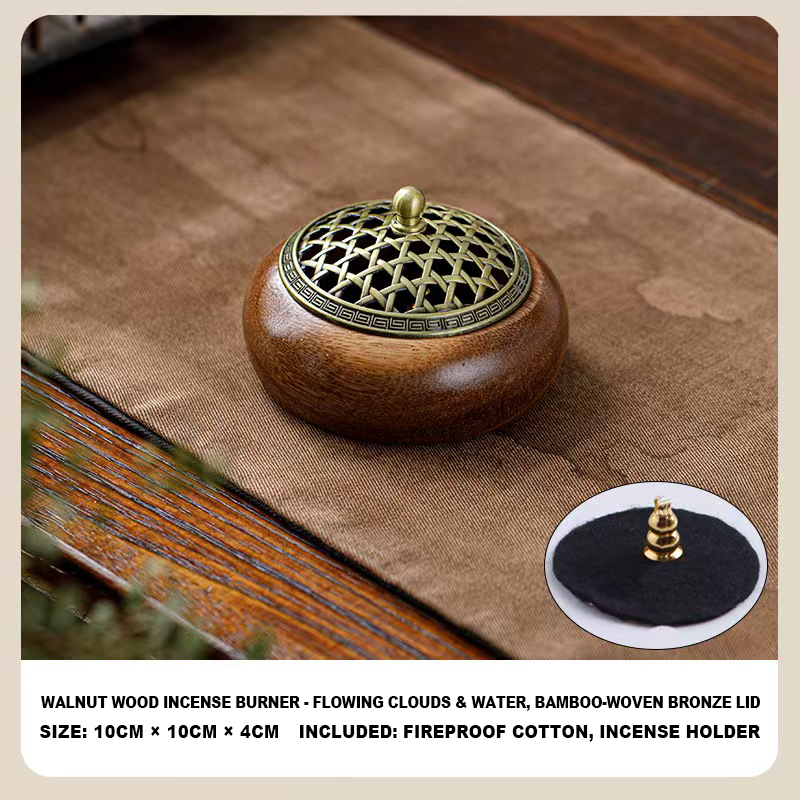 Handmade Walnut Wood Zen Incense Burner Vintage Chinese Style Holder for Sandalwood Agarwood
