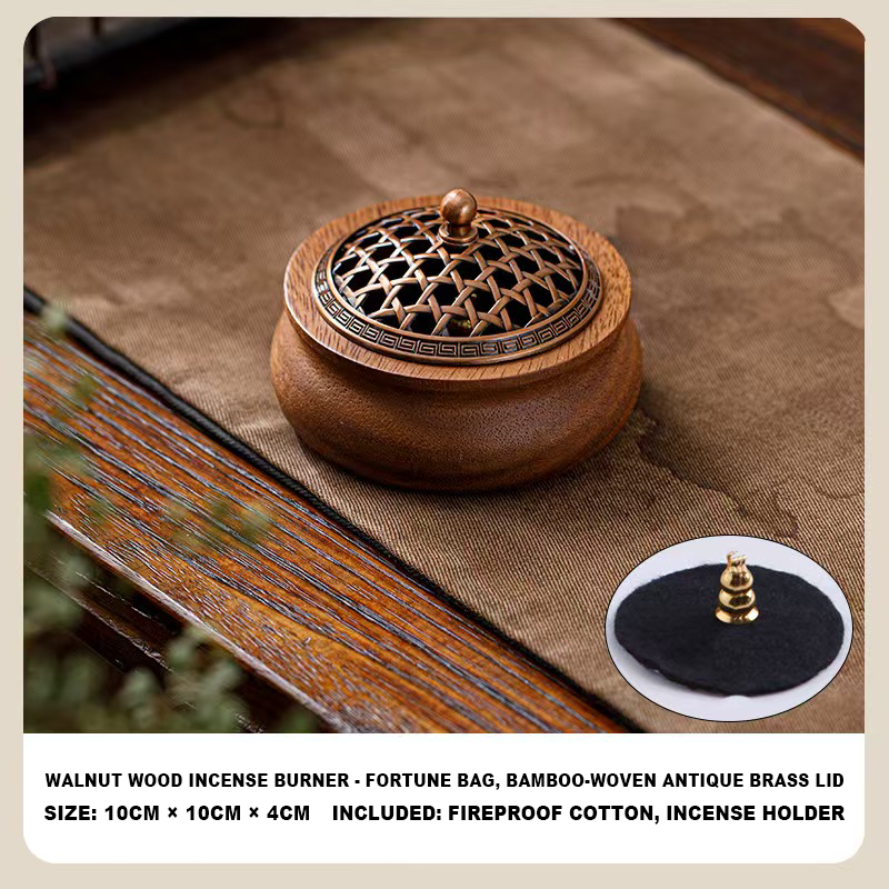 Handmade Walnut Wood Zen Incense Burner Vintage Chinese Style Holder for Sandalwood Agarwood