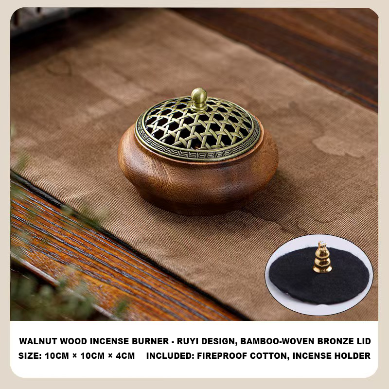 Handmade Walnut Wood Zen Incense Burner Vintage Chinese Style Holder for Sandalwood Agarwood