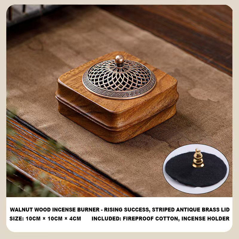 Handmade Walnut Wood Zen Incense Burner Vintage Chinese Style Holder for Sandalwood Agarwood