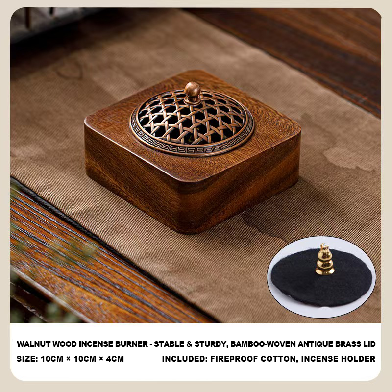 Handmade Walnut Wood Zen Incense Burner Vintage Chinese Style Holder for Sandalwood Agarwood