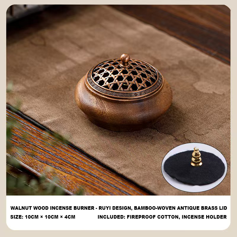 Handmade Walnut Wood Zen Incense Burner Vintage Chinese Style Holder for Sandalwood Agarwood