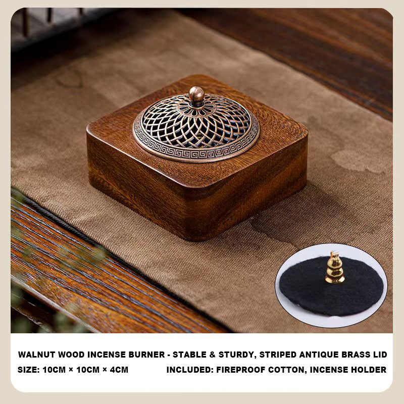 Handmade Walnut Wood Zen Incense Burner Vintage Chinese Style Holder for Sandalwood Agarwood