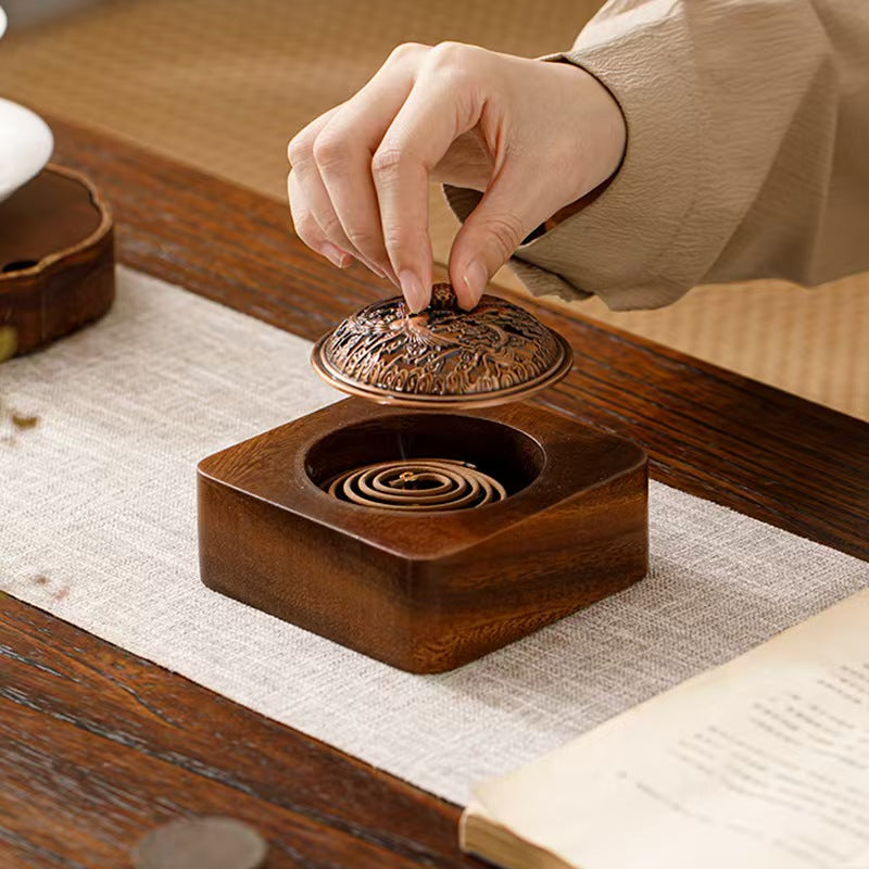 Handmade Walnut Wood Zen Incense Burner Vintage Chinese Style Holder for Sandalwood Agarwood