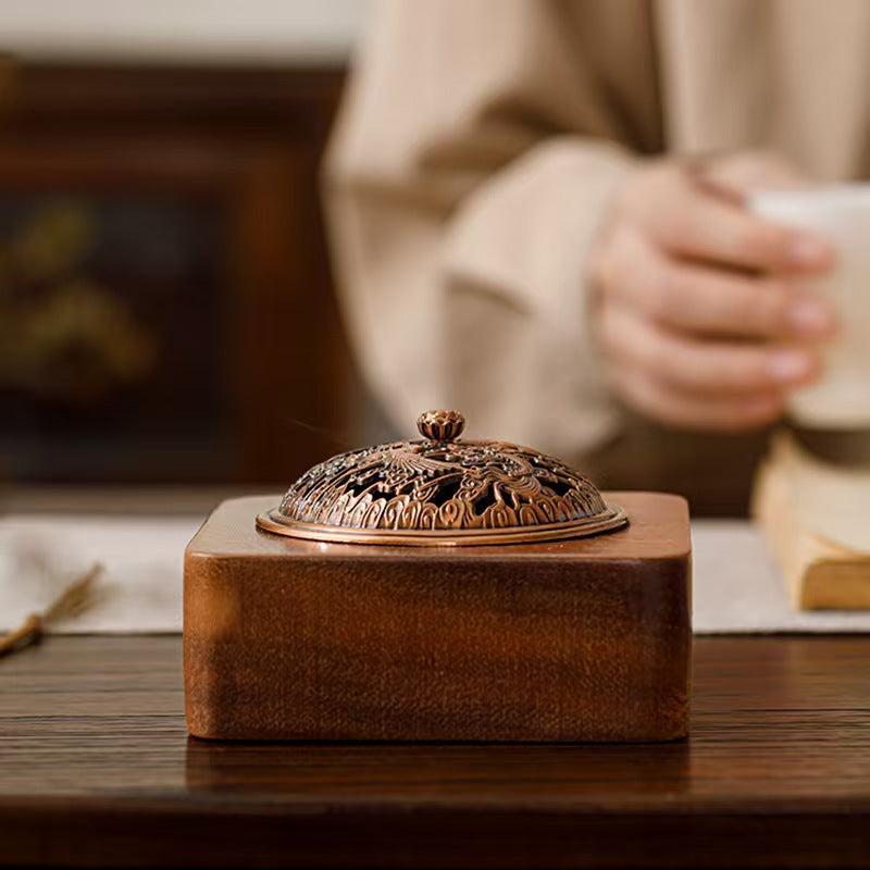 Handmade Walnut Wood Zen Incense Burner Vintage Chinese Style Holder for Sandalwood Agarwood