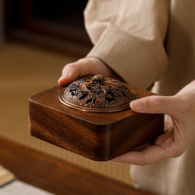 Handmade Walnut Wood Zen Incense Burner Vintage Chinese Style Holder for Sandalwood Agarwood