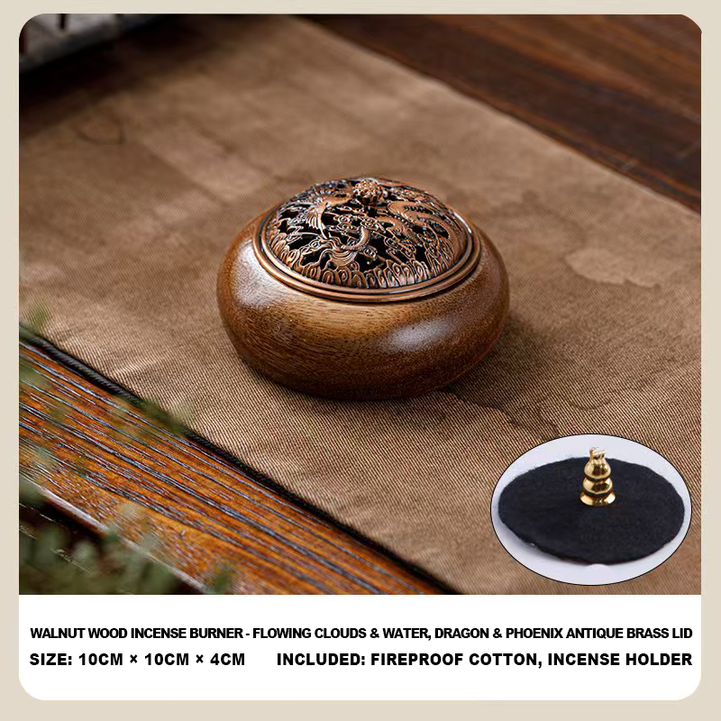 Handmade Walnut Wood Zen Incense Burner Vintage Chinese Style Holder for Sandalwood Agarwood