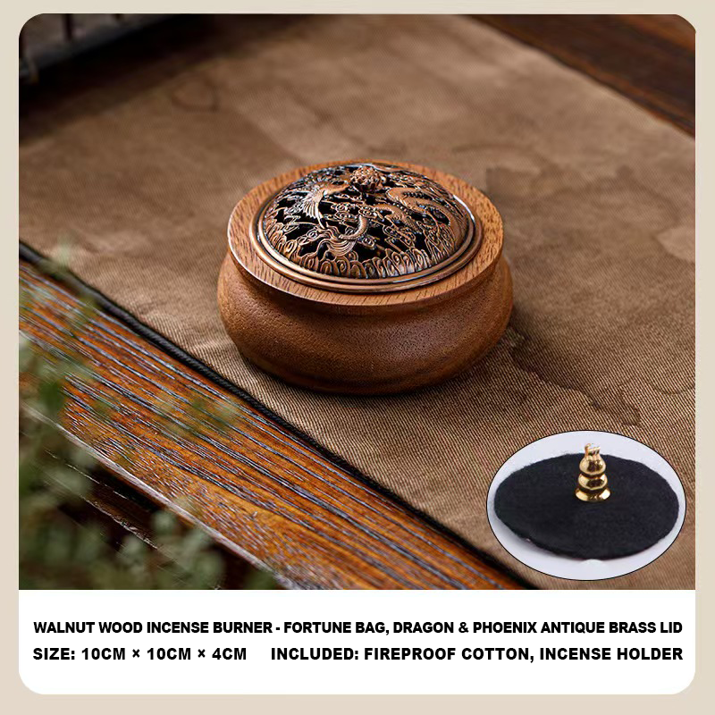 Handmade Walnut Wood Zen Incense Burner Vintage Chinese Style Holder for Sandalwood Agarwood