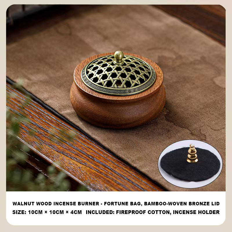 Handmade Walnut Wood Zen Incense Burner Vintage Chinese Style Holder for Sandalwood Agarwood