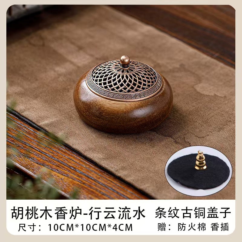 Handmade Walnut Wood Zen Incense Burner Vintage Chinese Style Holder for Sandalwood Agarwood