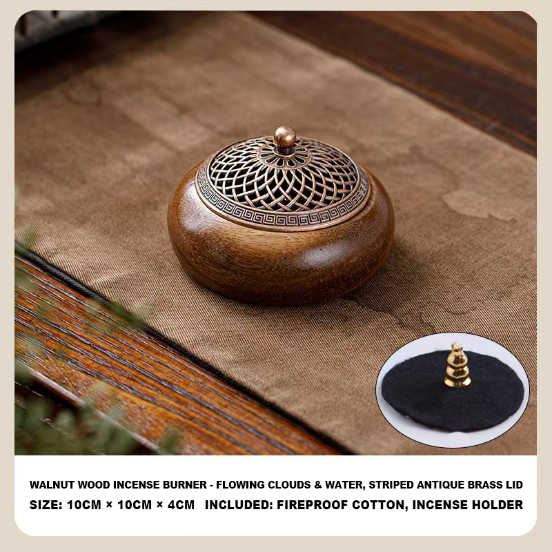 Handmade Walnut Wood Zen Incense Burner Vintage Chinese Style Holder for Sandalwood Agarwood
