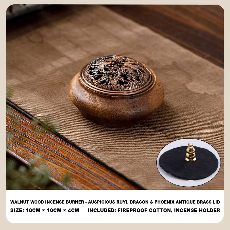 Handmade Walnut Wood Zen Incense Burner Vintage Chinese Style Holder for Sandalwood Agarwood