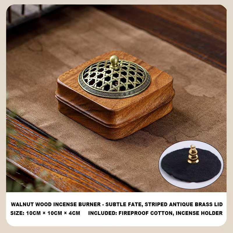 Handmade Walnut Wood Zen Incense Burner Vintage Chinese Style Holder for Sandalwood Agarwood
