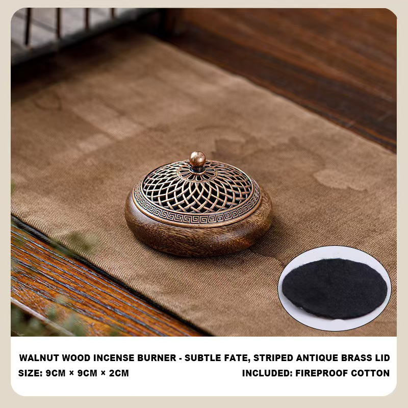 Handmade Walnut Wood Zen Incense Burner Vintage Chinese Style Holder for Sandalwood Agarwood