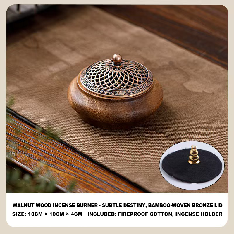 Handmade Walnut Wood Zen Incense Burner Vintage Chinese Style Holder for Sandalwood Agarwood