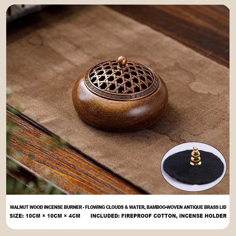 Handmade Walnut Wood Zen Incense Burner Vintage Chinese Style Holder for Sandalwood Agarwood