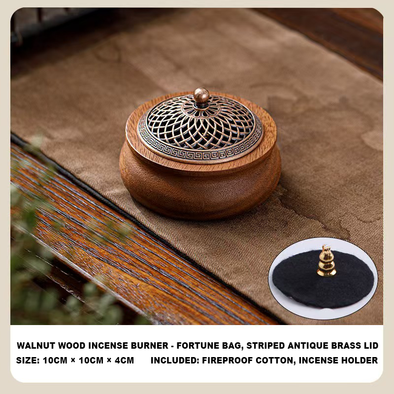 Handmade Walnut Wood Zen Incense Burner Vintage Chinese Style Holder for Sandalwood Agarwood