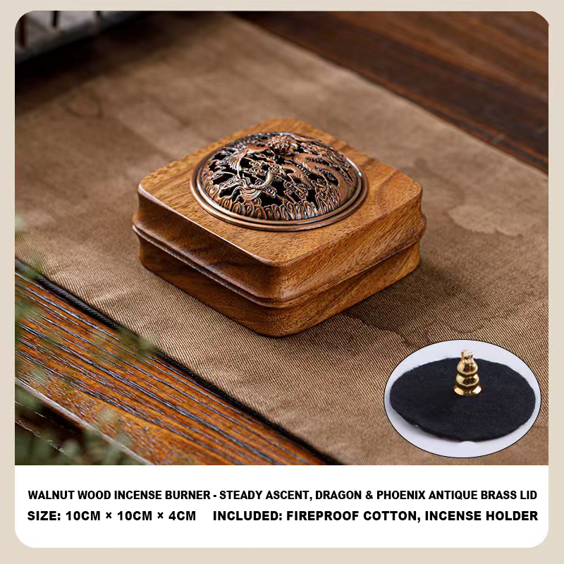 Handmade Walnut Wood Zen Incense Burner Vintage Chinese Style Holder for Sandalwood Agarwood