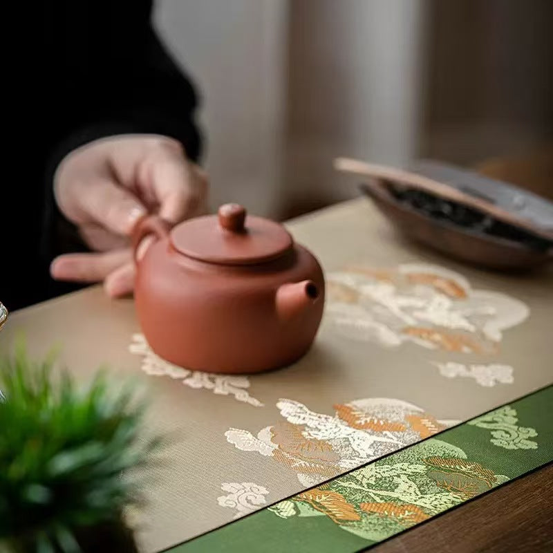 Yunsong Brocade Cotton Linen Tea Runner | Japanese Style Absorbent Tea Mat for Gongfu Tea Ceremony, Zen Decor & Tabletop Protection