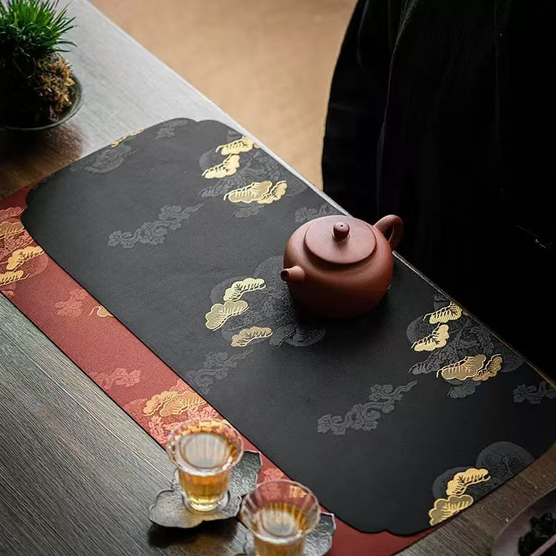Yunsong Brocade Cotton Linen Tea Runner | Japanese Style Absorbent Tea Mat for Gongfu Tea Ceremony, Zen Decor & Tabletop Protection