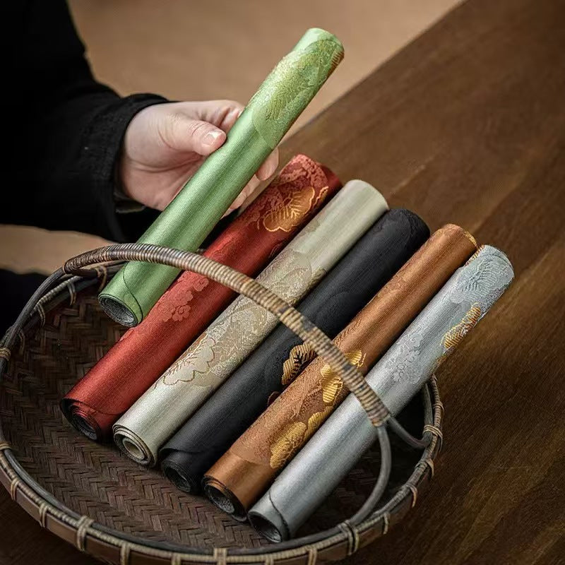 Yunsong Brocade Cotton Linen Tea Runner | Japanese Style Absorbent Tea Mat for Gongfu Tea Ceremony, Zen Decor & Tabletop Protection