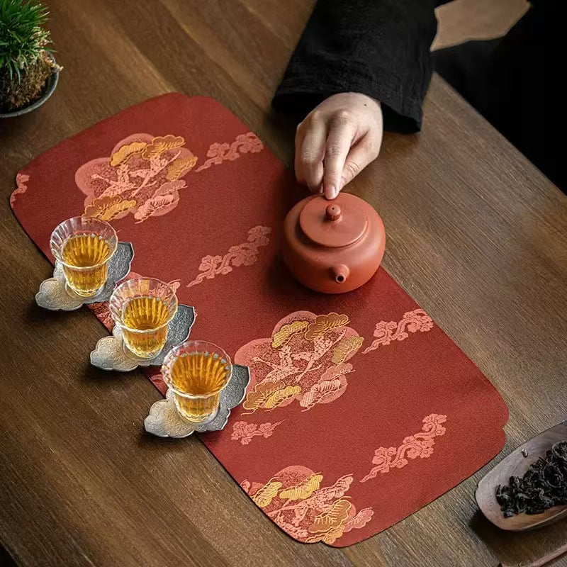 Yunsong Brocade Cotton Linen Tea Runner | Japanese Style Absorbent Tea Mat for Gongfu Tea Ceremony, Zen Decor & Tabletop Protection