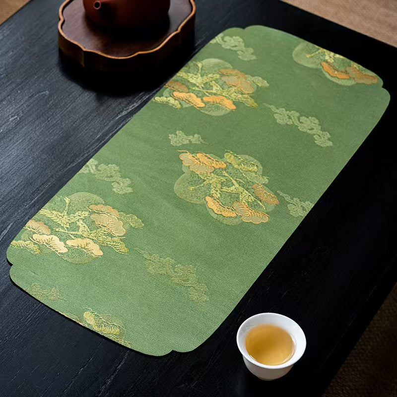 Yunsong Brocade Cotton Linen Tea Runner | Japanese Style Absorbent Tea Mat for Gongfu Tea Ceremony, Zen Decor & Tabletop Protection