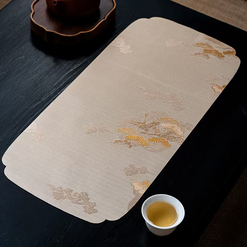 Yunsong Brocade Cotton Linen Tea Runner | Japanese Style Absorbent Tea Mat for Gongfu Tea Ceremony, Zen Decor & Tabletop Protection