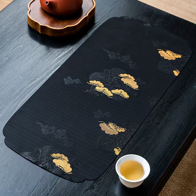 Yunsong Brocade Cotton Linen Tea Runner | Japanese Style Absorbent Tea Mat for Gongfu Tea Ceremony, Zen Decor & Tabletop Protection