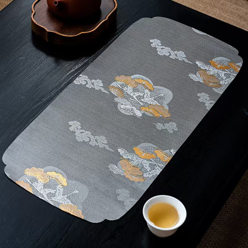 Yunsong Brocade Cotton Linen Tea Runner | Japanese Style Absorbent Tea Mat for Gongfu Tea Ceremony, Zen Decor & Tabletop Protection
