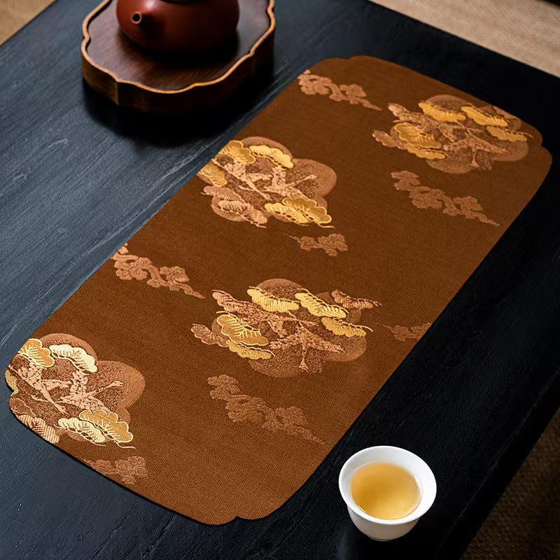 Yunsong Brocade Cotton Linen Tea Runner | Japanese Style Absorbent Tea Mat for Gongfu Tea Ceremony, Zen Decor & Tabletop Protection
