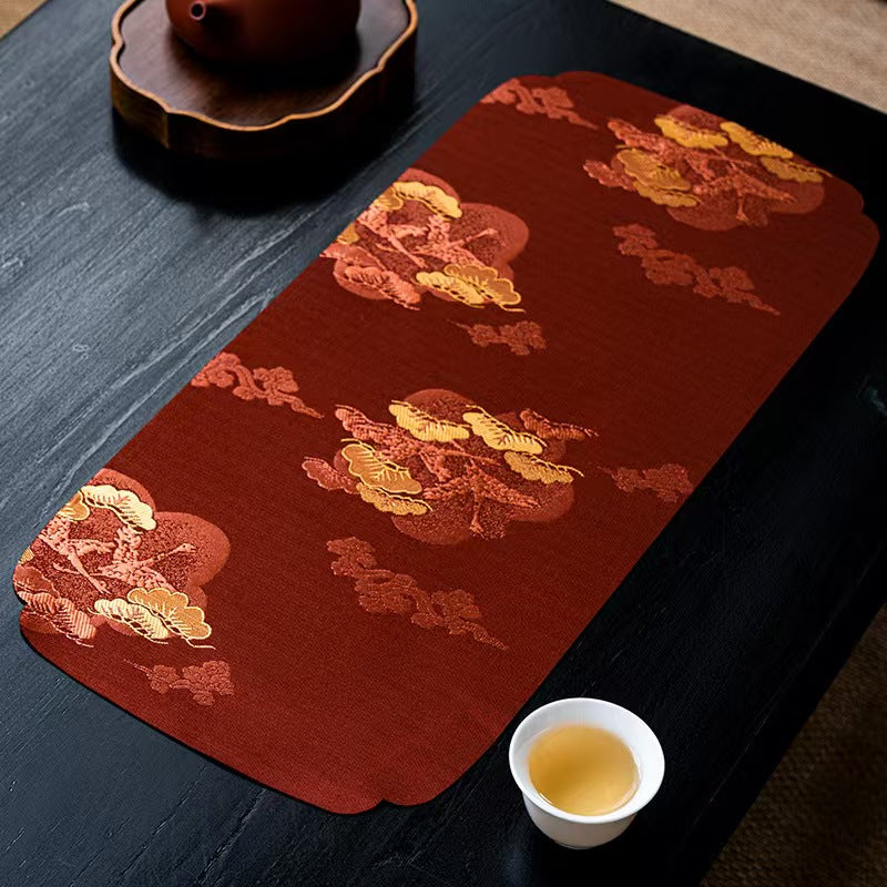 Yunsong Brocade Cotton Linen Tea Runner | Japanese Style Absorbent Tea Mat for Gongfu Tea Ceremony, Zen Decor & Tabletop Protection