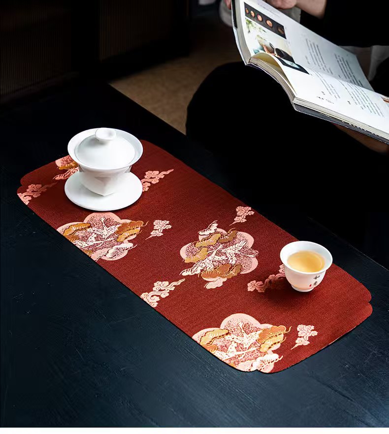 Yunsong Brocade Cotton Linen Tea Runner | Japanese Style Absorbent Tea Mat for Gongfu Tea Ceremony, Zen Decor & Tabletop Protection