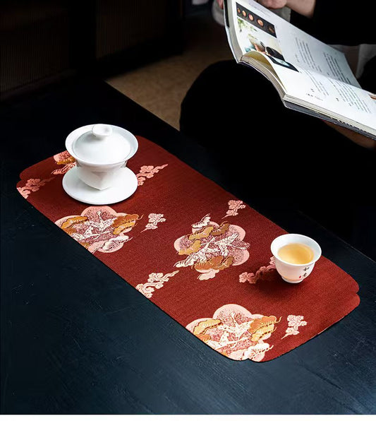 Yunsong Brocade Cotton Linen Tea Runner | Japanese Style Absorbent Tea Mat for Gongfu Tea Ceremony, Zen Decor & Tabletop Protection